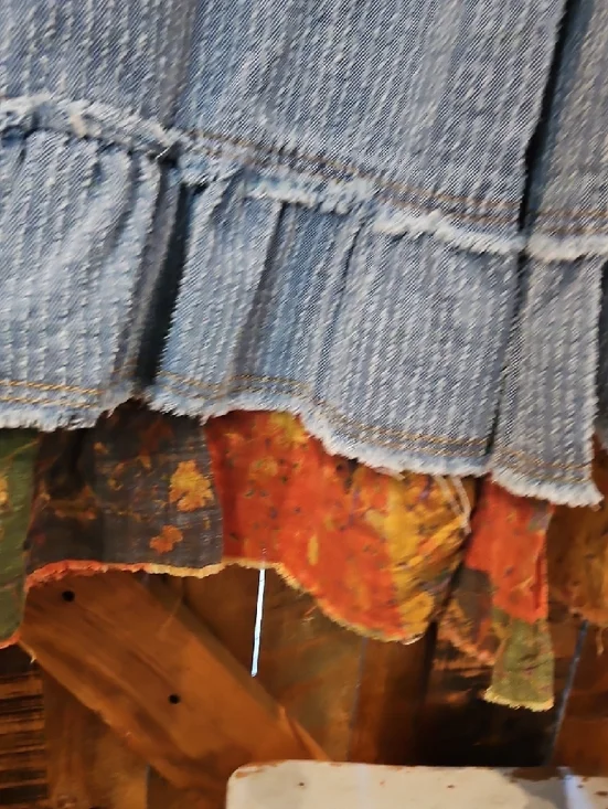 387 POL Denim Ruffled Hem Overalls with Patchwork Trim - Picture 9 of 12